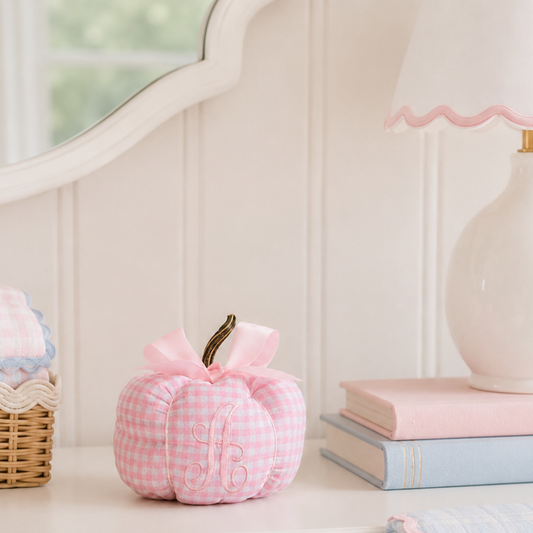 Little Lorelai Pink Gingham Bow Pumpkin