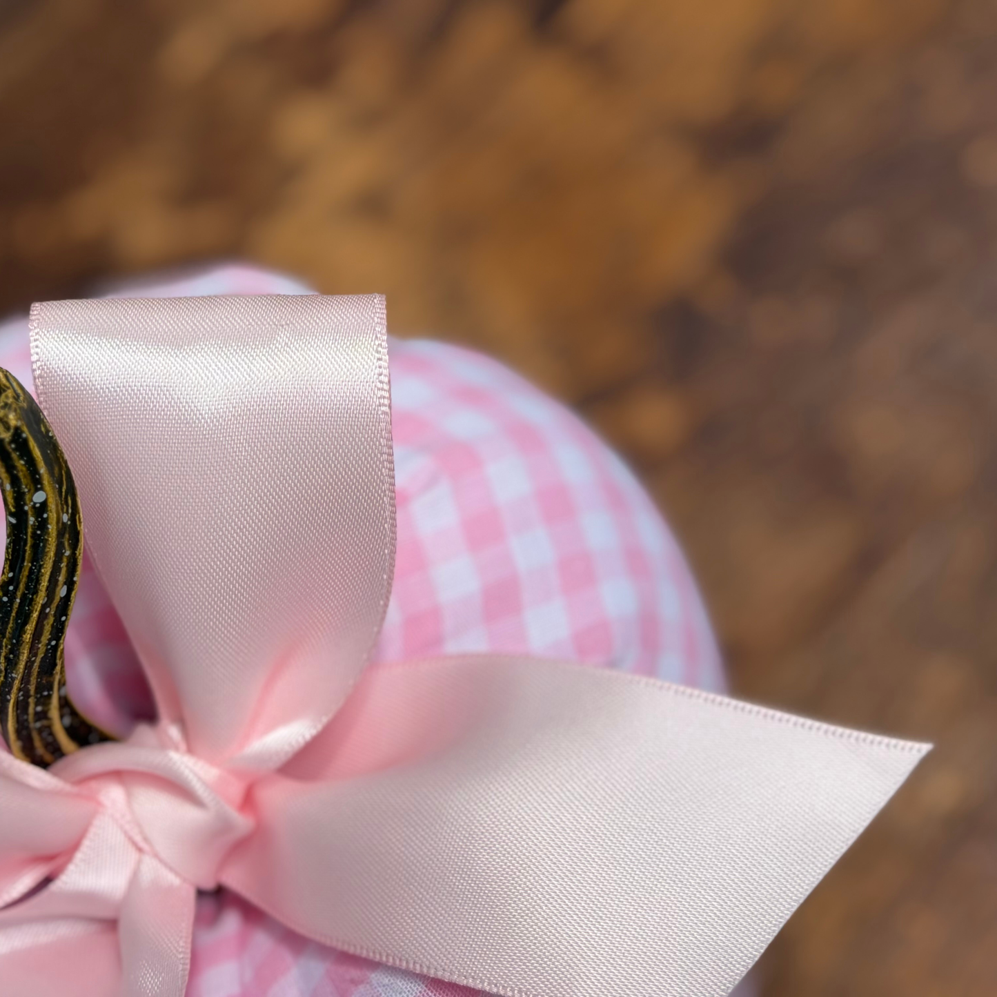 Little Lorelai Pink Gingham Bow Pumpkin
