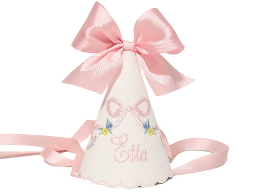 Etta Pastel Floral First Birthday Set: Hat, Bib, Banner, Cake Topper