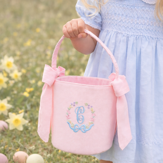 Fleur Bow Tote- Personalized Pink Linen Easter Basket