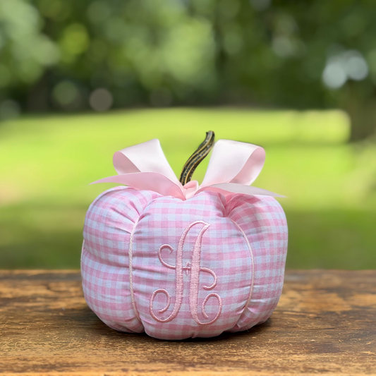 Little Lorelai Pink Gingham Bow Pumpkin