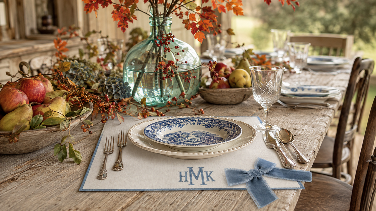 Atelier Lorelai ivory silk dupioni interchangeable bow placemat — fall