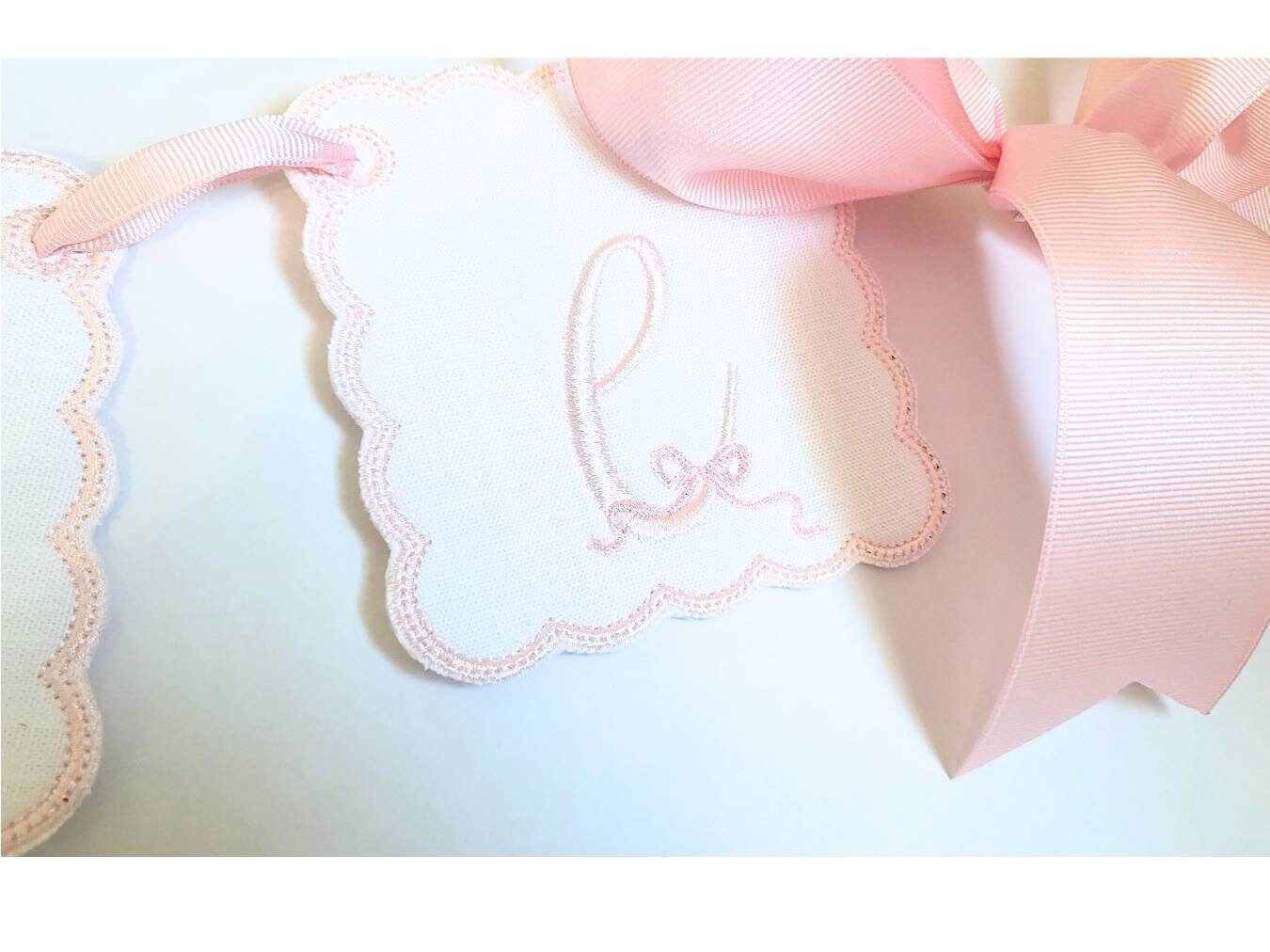 Blush Bow High Chair Banner – Linen First Birthday Decor, Baby Girl Cake Smash Keepsake