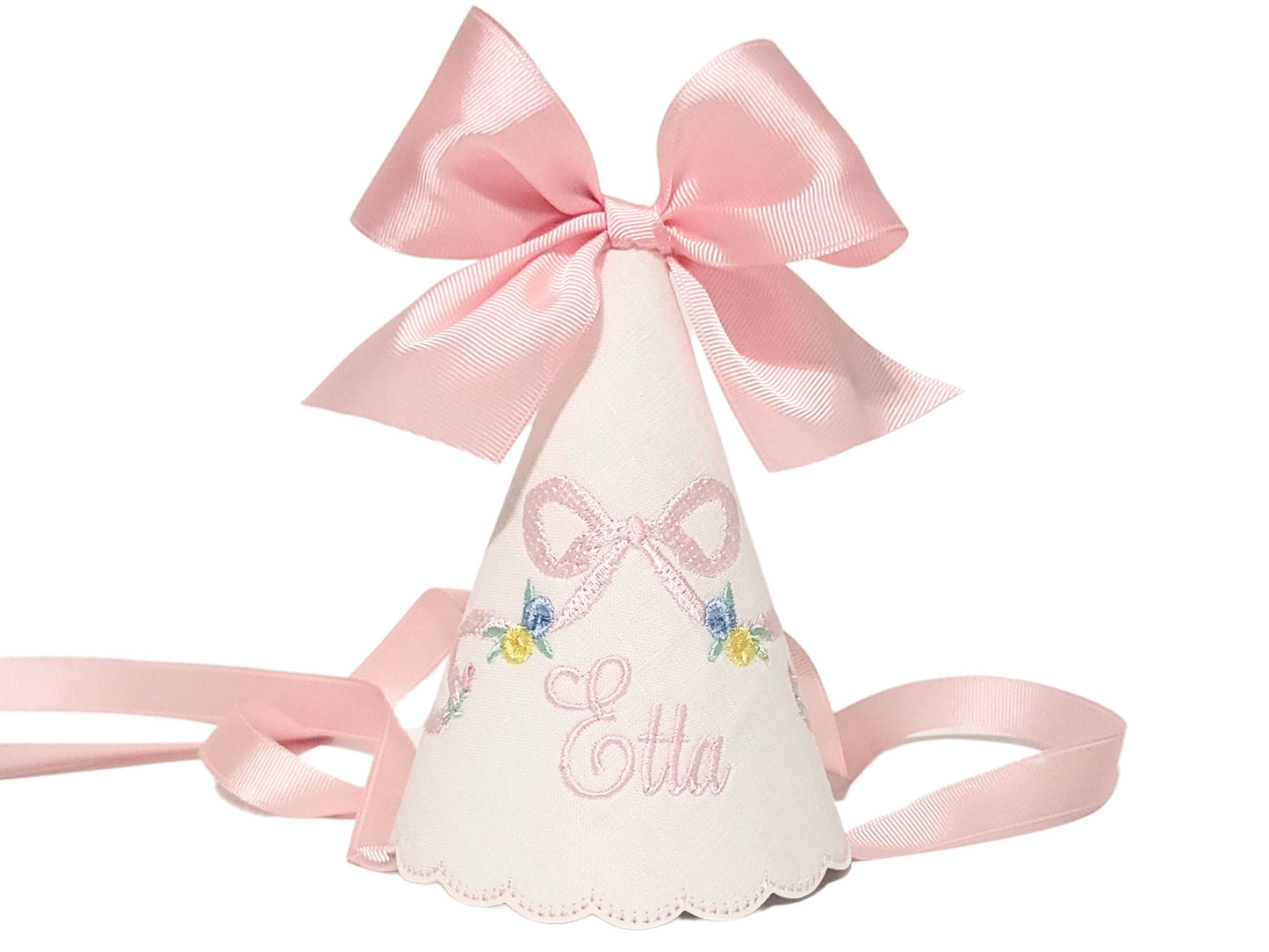 Etta Pastel Floral First Birthday Set: Hat, Bib, Banner, Cake Topper
