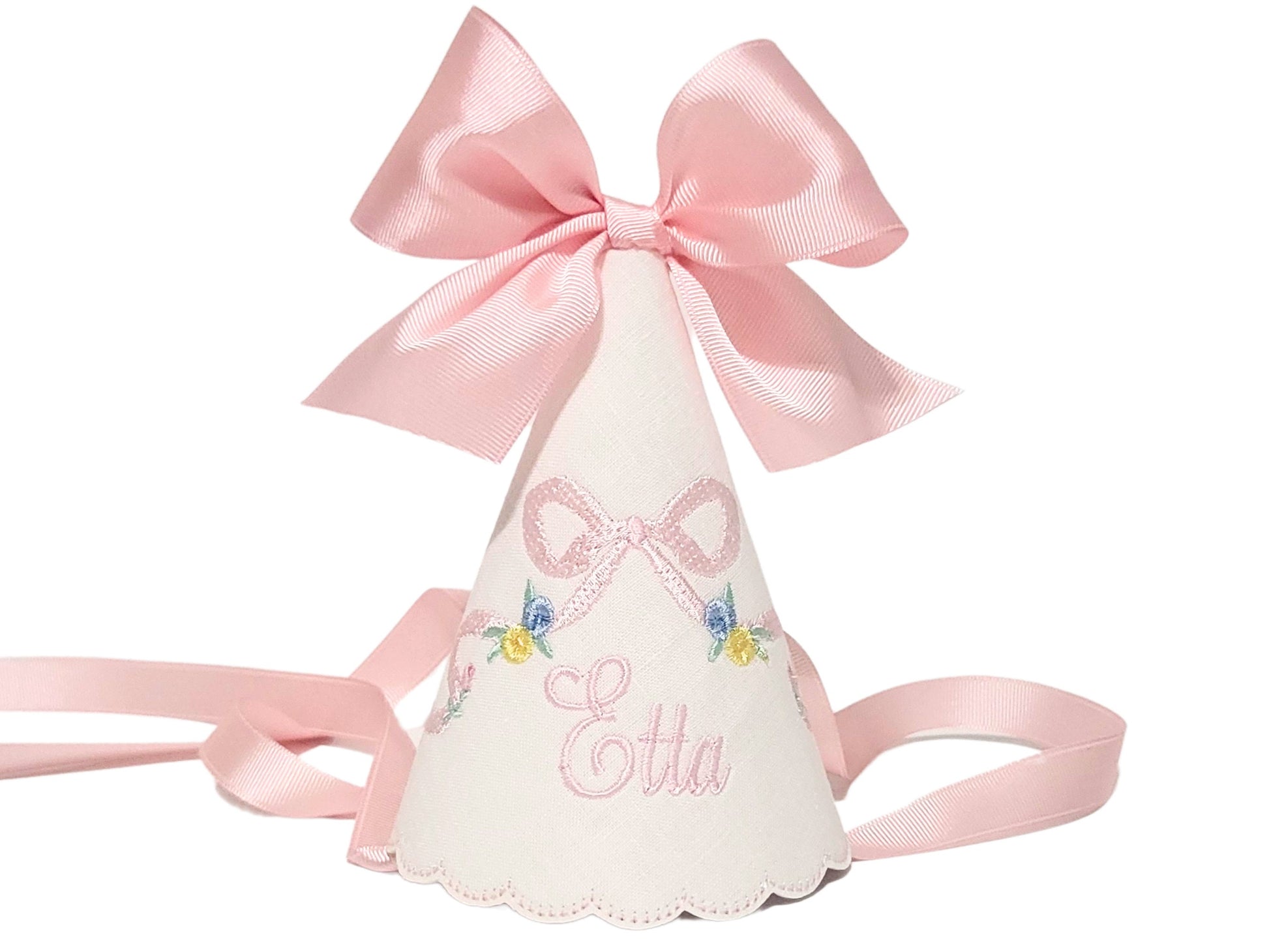 Etta Pastel Floral First Birthday Set: Hat, Bib, Banner, Cake Topper