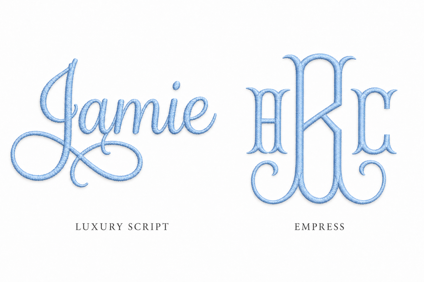 Monogram and personalization font options for ivory silk Christmas stockings