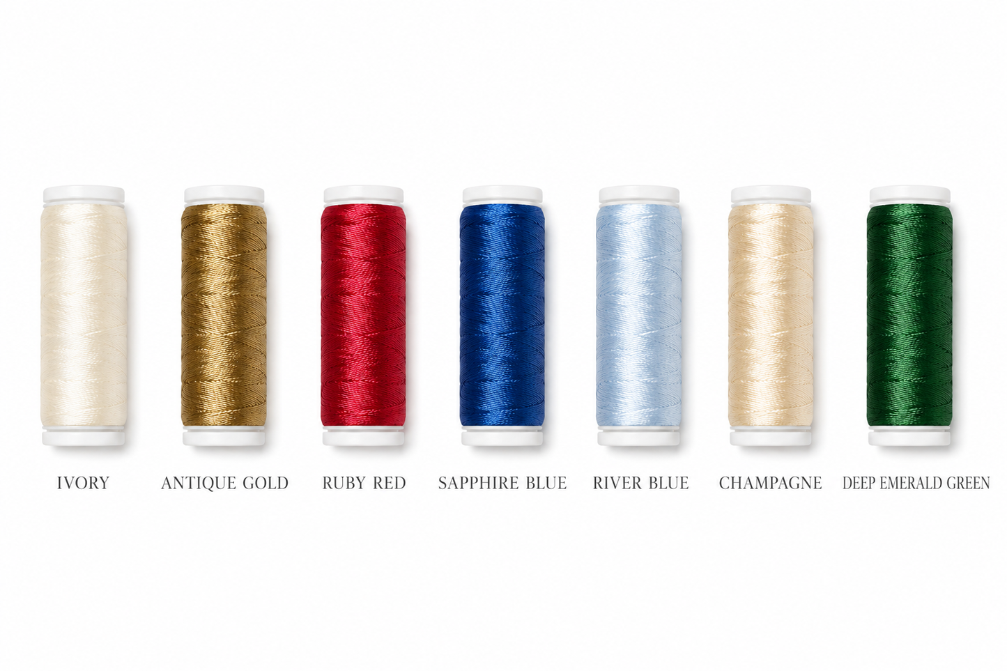 Embroidery thread color options for personalized ivory silk Christmas stockings