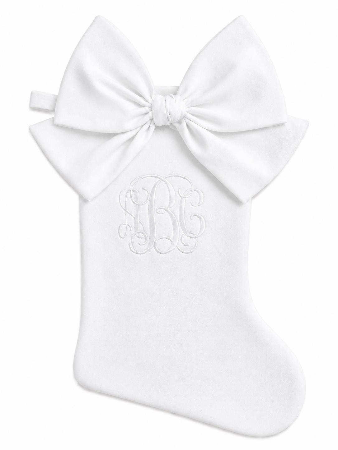 Personalized white cotton piqué Christmas stocking with white monogram